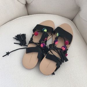 Loeffler Randall Pom-Pom Leather Lace-up Sandals
